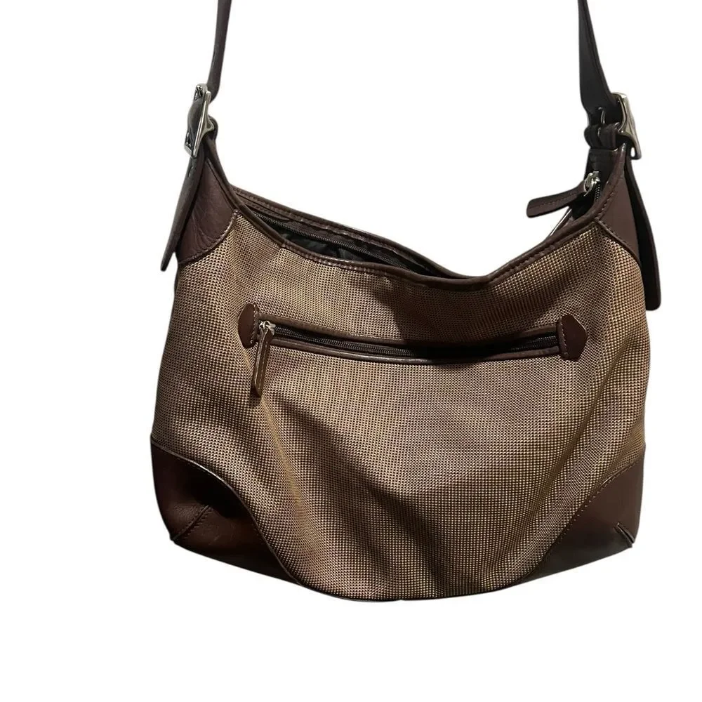 L.L. Bean Brown Canvas & Leather Hobo Shoulder Bag Adjustable Strap